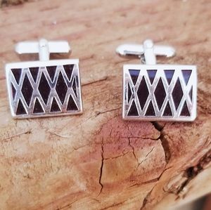 Vintage SWANK Deep Red & Silver ZigZag Cufflinks